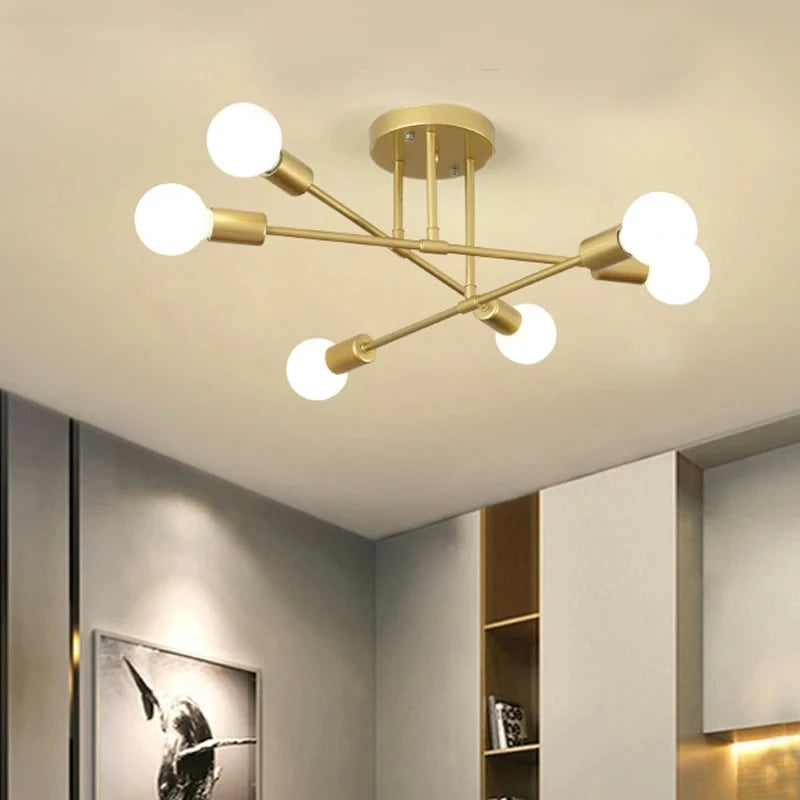 Gold Molecule Semi Flush Ceiling Light