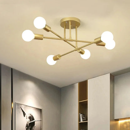 Gold Molecule Semi Flush Ceiling Light