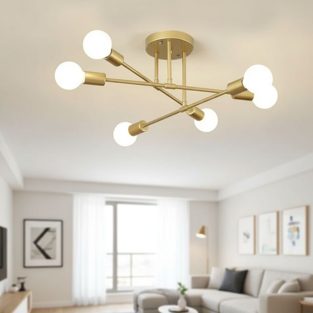 Gold Molecule Semi Flush Ceiling Light